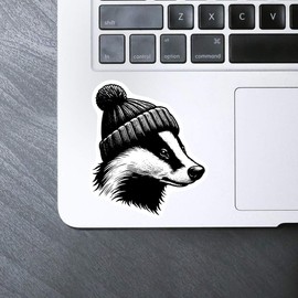Medium 100mm 'Badger in a Bobble Hat' Permanent Sticker Decal for Cars/Windows/Bins/Walls etc (DW00108509)