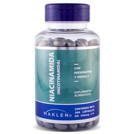NIACINAMIDA + RESVERATROL - Maklen Niacinamida con Resveratrol y Omega 3 - Potente Formula Antienvejecimiento y Apoyo Celular, Energia y Salud de la P