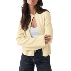 Saodimallsu Womens Lightweight Cardigans Open Front Long Sleeve One Button Casual Crewneck Loose Knit Shrug Sweater