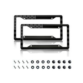 GACCAP License Plate Frame 2 Pack Front Rear Aluminum Metal Rust-Proof Universal Car Tag Frames Holder with 4 Holes Car Decor Accessory with Screws for Men Women - Black American Flag