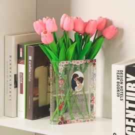 PORPAN Book Vase, Acrylic Book Vase for Flowers, Book Flower Vase, Clear Book Vase, Book Shaped Vase, Small Vase for Home/Living Room/Bookshelf/Bedroom/Office Decor Aesthetic, Book Lovers Gifts(Anne)
