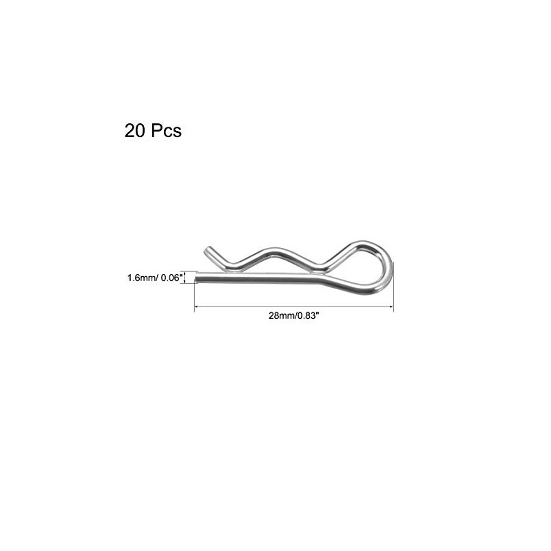 sourcing map Clip Pins 1.6mm Wire Carbon Steel 28mm Length