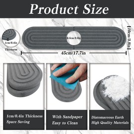 AYSYR Kieselgur Abtropfmatte Spüle, Wasserhahn Spritzschutz Abtropfmatte, Schmal Abtropfmatte Geschirr, Wasserhahn Absorbierende Matte mit Schleifpapier, für Küche Badezimmer (Grau, 45×10cm)