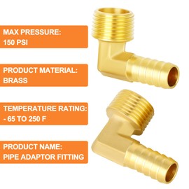 GASHER Brass Hose Barb Reducer 90 Degree Elbow 3/8" NPT to 5/16" with 2 Hose Clamps, Fitting for Fuel/AIR/Water/Oil/Gas/WOG