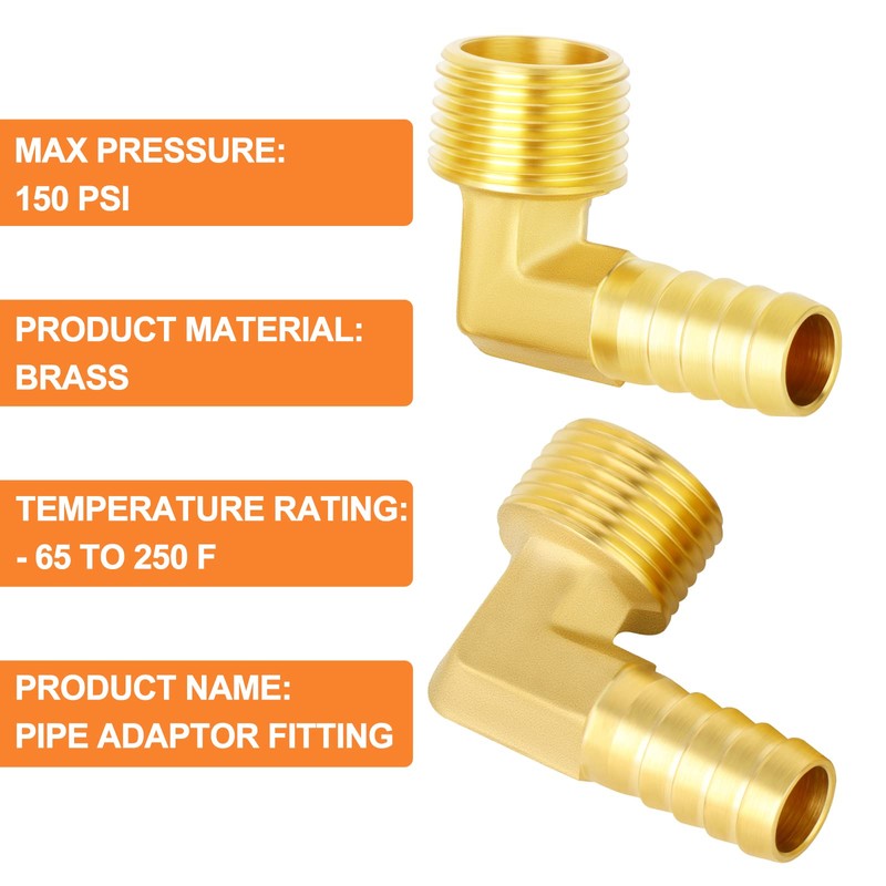 GASHER Brass Hose Barb Reducer 90 Degree Elbow 3/8" NPT