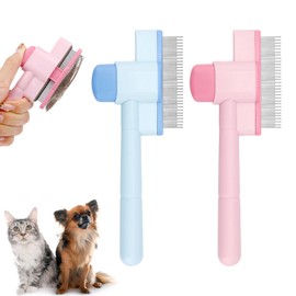 2pcs Self-Cleaning Cat & Dog Brush, Stainless Steel Pet Hair Removal Comb Cat Grooming Brush Pet Hair Removal Tool for Long Haired Cats & Dogs (Blue, Pink)