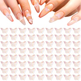 HINZIC 100Pcs Aurora Butterfly Nail Charms 3D Resin Nail Art Gems Cute Acrylic Nail Rhinestones Valentines Wedding Decoration for Women DIY Crafts