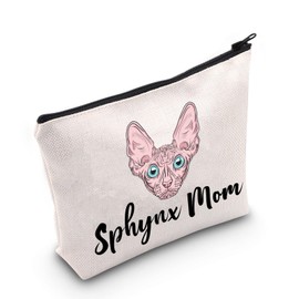 Sphynx Cat Gift Sphynx Mom Makeup Bag Sphynx Cat Lover Cosmetic Bag Sphynx Cat Owner Gift Kitten Kitty Lover Gift Zipper Travel Bag (Sphynx Mom)