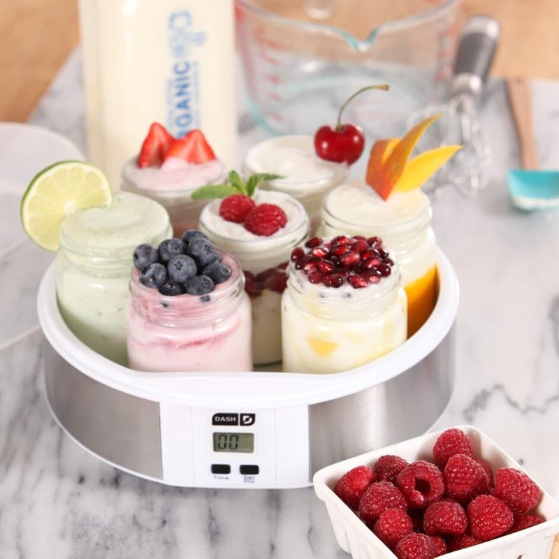 Dash Probiotic Yogurt Maker Time Control Steel Base Glass Jars