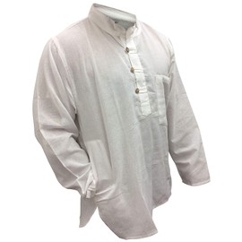 Shopoholic Fashion Plain Grandad Shirt(M,White)