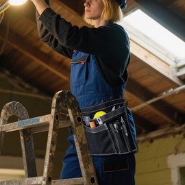 5-Pocket Utility Tool Belt Pouch for Men and Women, Adjustable Canvas Waist Belt Bag for Electrician Maintenance Gardening Carpentry, Durable Multi Work Apron for Tools & Accessories (Black)