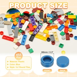PATIKIL 455 Pcs Flat Blocks Bulk, 1x1 Round Blue Classic Tiles Smooth Surface Mini Building Blocks Accessories Compatible Bricks Kits for Building Floor Walls Mosaic Pixel Arts