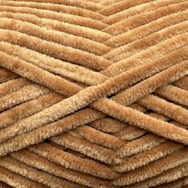 Cuddly Velvet Chenille Yarn, Super Soft Fluffy Bulky for Knitting Crocheting Blanket Amigurumi, Durable for Shedding, 100 Gram (3.53 Ounces) 109 Yards (100 Meters) (Caramel) (3 Skeins)