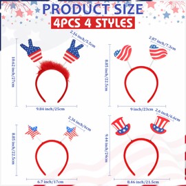 ANBALA 4th of July Headbands Patriotic Hairbands Patriotic Party Hair Supplies Independence Day Party Hair Accessories 4 Pcs