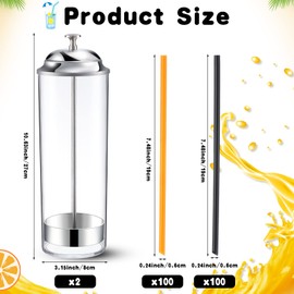 2Pcs Straw Dispenser Clear Straw Holder for Counter Straw Container with Lid Transparent Straw Lid Organizer Drinking Straw Holder Dispenser, Drinking Straws (Colorful, Simple Plastic)