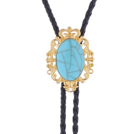 Jeilwiy Turquoise Bolo Tie Natural Stone Gold Bolo Ties Crown Bolo Tie Rodeo Cowgirl Necktie Cowboy Necklace for Men