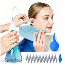 Kit de Limpiador de Oídos, Bomba Limpia Oídos Segura,Sistema de Riego Oídos con Puntas desechables Y lavabo para Atrapar los Oídos, para Quitar Tapones Oidos