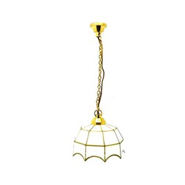 Melody Jane Dolls House Pendant Light with White Gold Shade 12V Miniature Electric Lighting