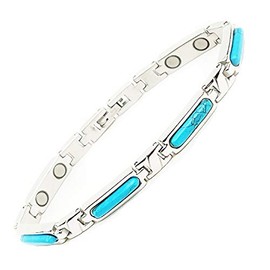 Accents Kingdom Women's Turquoise Stainless Steel Magnetic Golf Link Bracelet Magnetic Therapy & Healing Bracelet for Arthritis and Carpal Tunnel, 7.5"