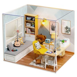 DIY Dollhouse Kit Assembly Wooden Miniature Study Room with Furniture for Kids Friends