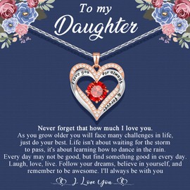 Memgift Necklaces for Women 925 Sterling Silver Pendant Necklaces Gifts for Her To My Daughter Easter Christmas Gifts Happy Birthday Birthstone Jewelry