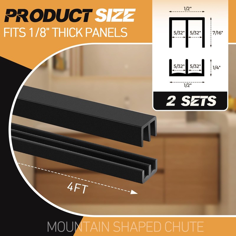 Landical 2 Sets 4FT Sliding Door Track for 1/8" Thick