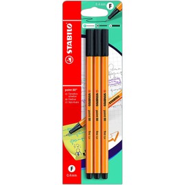 STABILO Fineliner point 88 - Black Ink Fineliner Pen - 2 x Blister Packs of 3-6 Pens