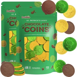 Fruidles Saint Patrick's Day 200 Shamrock Leprechaun Chocolate Green and Gold Coins, Premium Belgian Nut-Free Milk Chocolate, Kosher Resealable Bag (200-Pack)