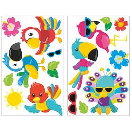 16 Piece Exotic Birds Wall Sticker Set for Children's Bedroom Baby Room Parrot Tucan, multicoloured, 2x 21x34cm