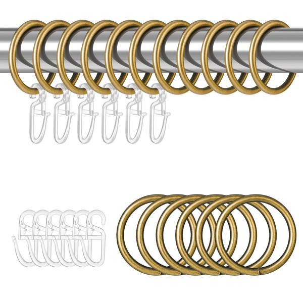 Dacitiery Pack of 30 Curtain Rings, Metal Curtain Rings with 30 Plastic Curtain Hooks for Window Door Shower Curtain, Curtain Hooks for Rails, 30 mm Inner Diameter