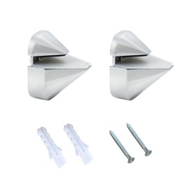 Dulles Glass Floating Shelf Brackets, Adjustable Clamps Heavy Duty, White, for Glass, Wood, Acrylic Wall Mounted Shelf Support. 2 Pack.