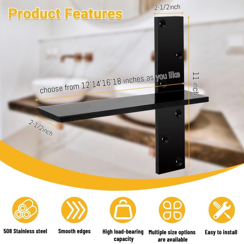 3/8" Thick Heavy-Duty Floating Shower Bench Brackets - 16" L