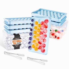 Emporio Kitchen Round Ice Cube Tray with Lid and Bin – Creates 198 Ice Balls (1.1 Inch Size), Stackable Ice Cube Trays, Easy-Release Ice Balls for Drinks and Cocktails, Pack of 2 (6 Trays), Blue