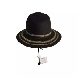 Time And Tru Packable Adjustable Band Black Stripe Panama Hat Women's Black