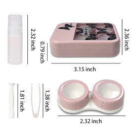 Beautiful Pink butterfly Contact Lens Case, Contact Lens Holder Container Soak Storage Kit for Travel & Home (One Kits only)