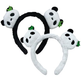 JazSwirl Panda Headband, 2-Pack Plush Panda Ears Hairband Black White Panda Bear Ears for Women, Cute Panda Ears Hairband for Panda Lovers