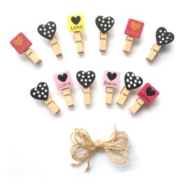 LWR Crafts Wooden Mini Clothespins Love and Heart Tropical 24 Pieces and Jute Cord 2.4 Meters