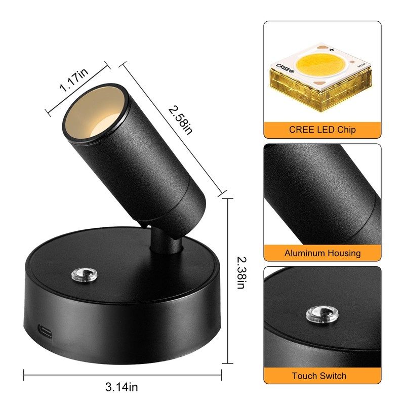 PeseTech 2pack Upgraded Wireless spot Lights Indoor 3000K/4000K/5000K with Remote
