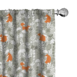 Lunarable Caída del Otoño Cortina de Microfibra, Fox Durmiendo en el Bosque, Window Treatments 2 Panel Set for Living Room Bedroom Decor, 56" x 84", Naranja Gris Blanco