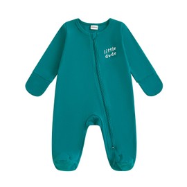 Newborn Boy Girl Clothes Footie Romper Little Dude Zipper Long Sleeve Onesie Coming Home Outfit Neutral Baby Clothes (Green, 3-6 Months)