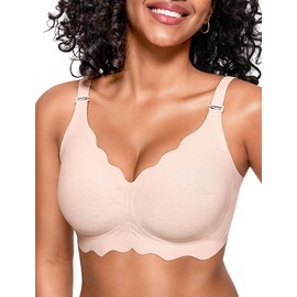 OEAK Women's Scalloped Push Up Bra, Pink, Medium