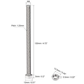 uxcell M8 x 120mm Hex Head Screws Bolts, Nuts, Flat & Lock Washers Kits, 304 Stainless Steel Fully Thread Hexagon Bolts 5 Sets