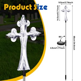 Riakrum 4 Piece Solar Cross for Cemetery Grave Grave Crosses for Cemetery Memorial Stake Solar Lights Waterproof Outdoor Garden Stake Cemetery Cross for Grave Yard Decorations, 16 Inches Long