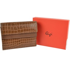 Gigi Womens Leather Croc Embossed Wallet - Mid Brown