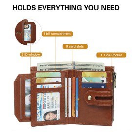 GOIACII Small Women's Wallet Leather Ladies Billfold Card Holder RFID Blocking with Zipper Coin Pocket