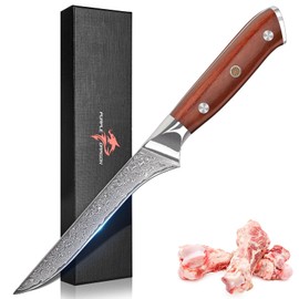 Purple Dragon Damascus Fillet Knife 5.6 Inch, Boning Knife for Meat Cutting, VG10 Steel Filet Knife for Fish Chicken Deboning Meat Trimming, Razor-Sharp Fish Knife with Gift Box