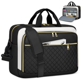 NEWHEY Laptop Bag Briefcase for Women Large Laptop Case Computer Bag Work Bag Messenger Bag for Business/Office Travel/College (17.3 inch Black&Beige)