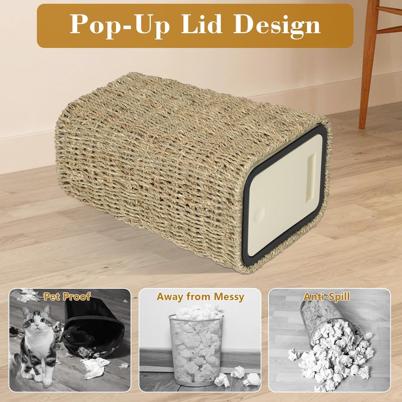 Trongee Boho Trash Can with Lid,3 Gallon Small Rattan Trash