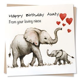 Adorable Happy Birthday Card For Aunty From Niece - Elephants, Heart, Heartfelt - For Your Aunt, Auntie