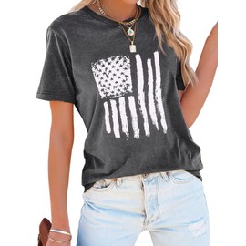 Zeagoo 4th of July Shirts Women Trendy American Flag Short Sleeve Graphic Tees Crewneck USA Summer Casual Tops